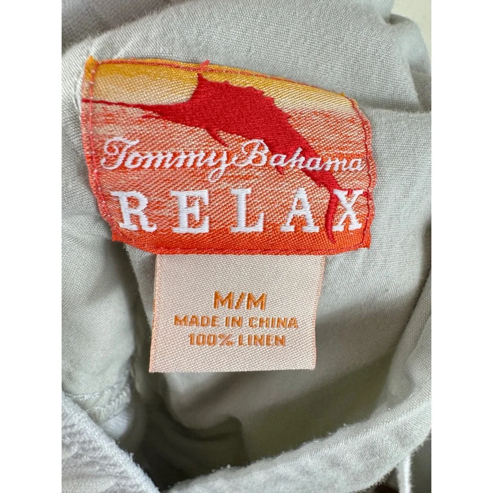 Tommy Bahama Relax Mens White 100% Linen Cargo Shorts Elastic Waist Medium